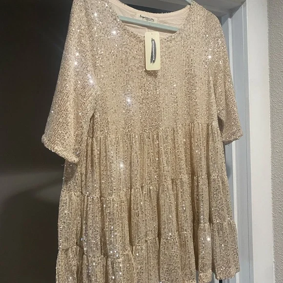 Impressions | Dresses | Champagne Sequins Flowy Dress | Poshmark
